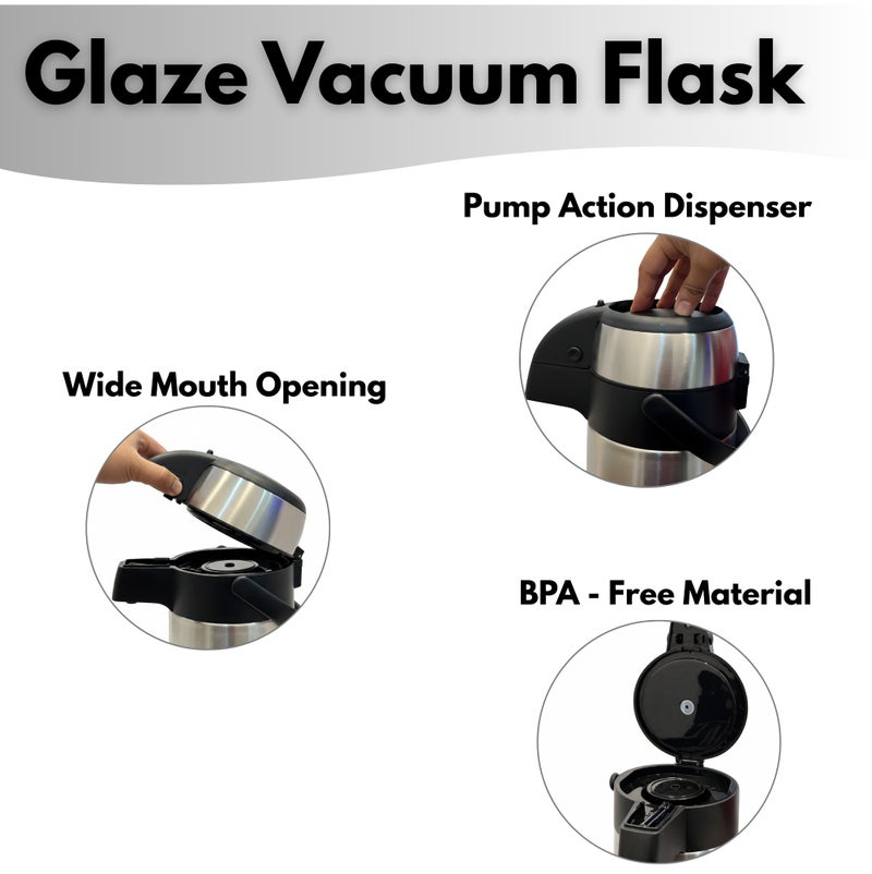 جليز ترمس حراري سعة 3 لترات، مصنوع من الفولاذ المقاوم للصدأ، موزع مشروبات حراري - يحافظ على الماء الساخن والبارد لمدة 24 ساعة، ويحفظ الشاي والقهوة، مزود بمضخة ضغط، وحامل معزول بمقبض - Image 3